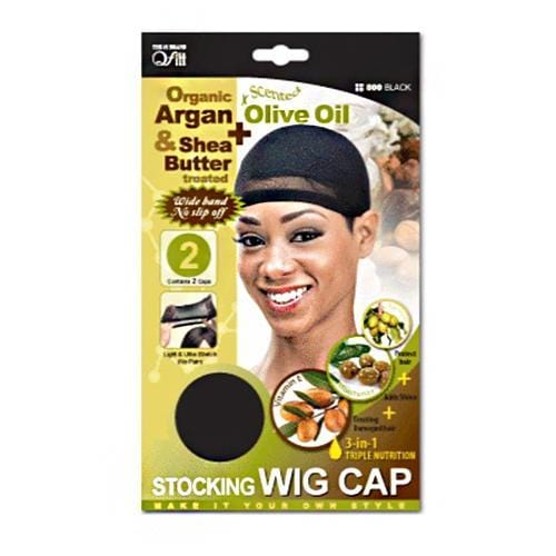 QFITT | Organic Argan Olive Oil Shea Butter Treated Stocking Wig Caps Black 800 | Hair to Beauty.