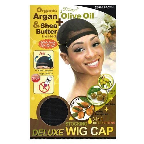 QFITT | Organic Argan Olive & Shea Butter Treated Deluxe Stocking Wig Cap Brown 805 | Hair to Beauty.