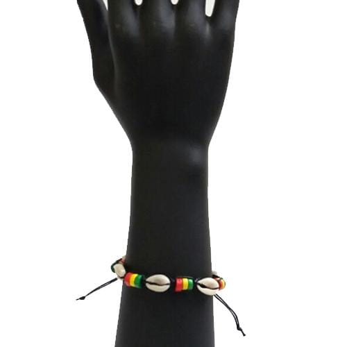 B0077 | Adjustable Rasta Color Beads and Cowrie Shell Bracelet | Hair to Beauty.