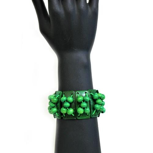 B0199 | Stretchy Green Shell Bar and Beads Bracelet | Hair to Beauty.