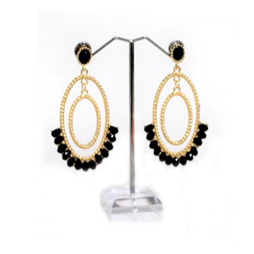 E0236 | Gold Double Oval Hoop Earrings with Black Gems | Hair to Beauty.