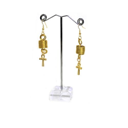 E0278 | Gold Coily Tube with Ankh Earrings | Hair to Beauty.