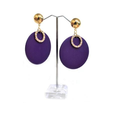 E0400 | Purple Wooden Disc with Rhinestone Ring Earrings | Hair to Beauty.
