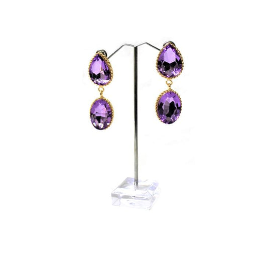 E0925 | Gold Trimming Double Lavender Crystal Droplet Earrings | Hair to Beauty.