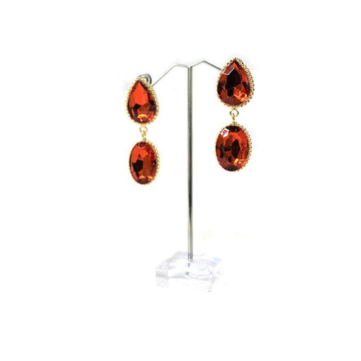 E0926 | Gold Trimming Double Red Crystal Droplet Earrings | Hair to Beauty.