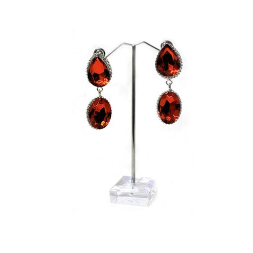 E0928 | Silver Trimming Double Red Crystal Droplet Earrings | Hair to Beauty.