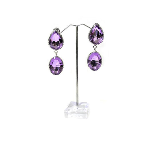 E0929 | Silver Trimming Double Lavender Crystal Droplet Earrings | Hair to Beauty.