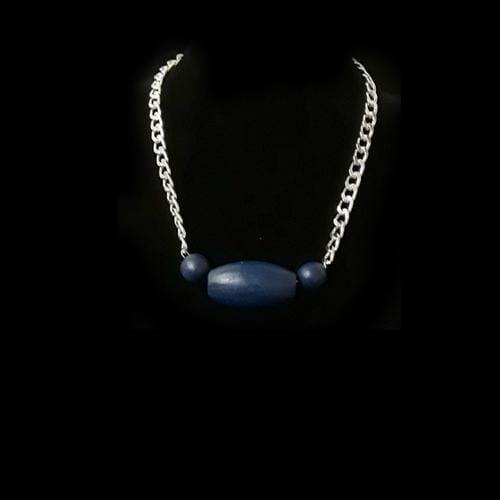 N0160 | Silver Curb Chain with Blue Wooden Beads Necklace | Hair to Beauty.
