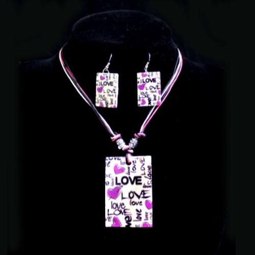 S0018 | Purple Heart Love Square Shell Necklace & Earring Set | Hair to Beauty.