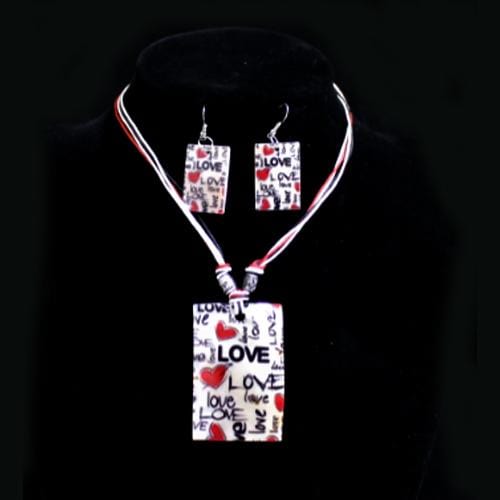 S0063 | Red Heart Love Square Shell Necklace & Earring Set | Hair to Beauty.