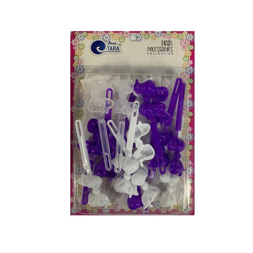 ZQ9080 | Purple White & Clear Bow Barrettes | Hair to Beauty.