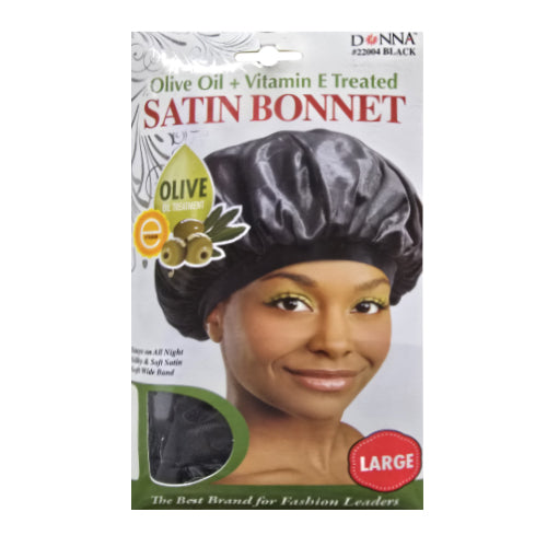 DONNA - Olive Oil and Vitamin E Treated Sleep Cap and Bonnet - 22004 BLACK
