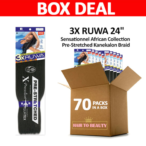 [BOX DEAL] Sensationnel African Collection Pre-Stretched Kanekalon Braid - 3X RUWA 24" 70 PACKS/BOX