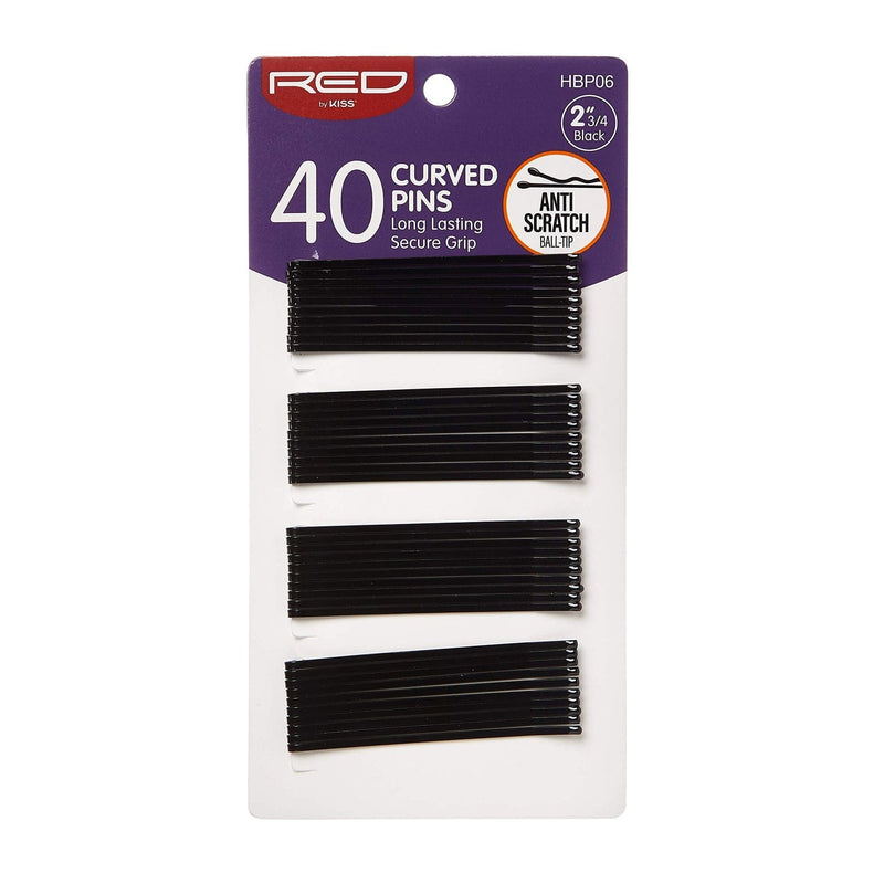 RED BY KISS - 40 Curved Pins 2 3/4" Black