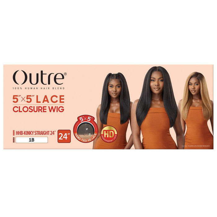 HHB-KINKY STRAIGHT 24" | Outre Human Hair Blend 5X5 Lace Closure Wig
