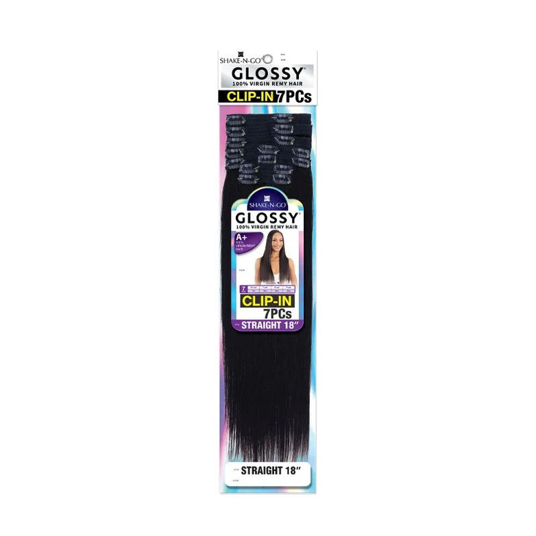 Shake-N-Go Glossy 100% Virgin Remy Hair Clip-In 7pc - STRAIGHT 18"