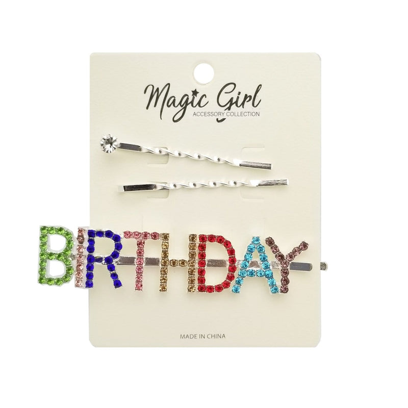 BIRTHDAY 3 | Colorful Rhinestone Hair Pin 3PCS Silver | Hair to Beauty.