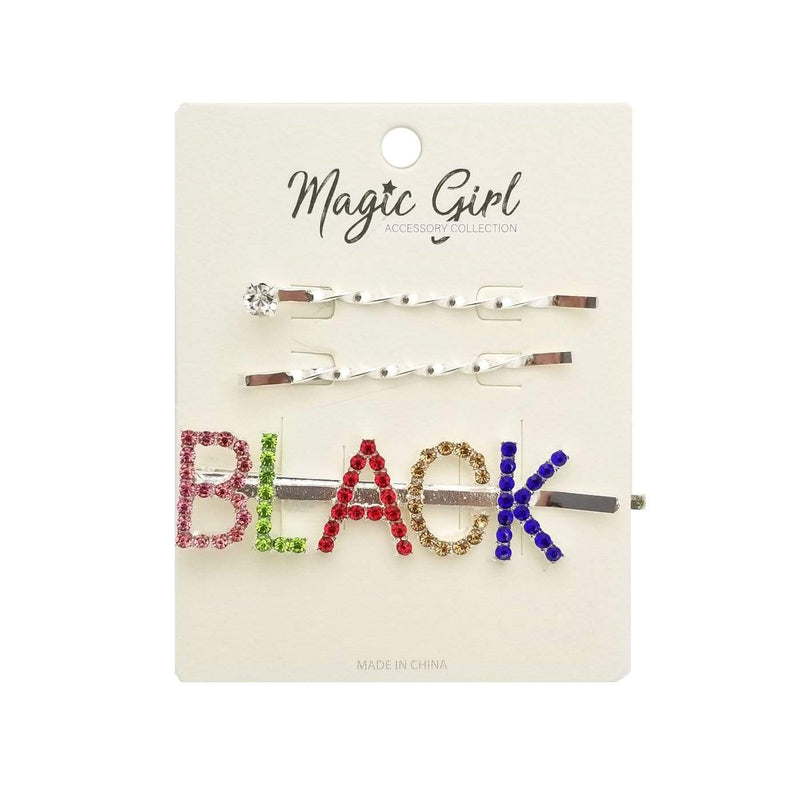 BLACK 3 | Colorful Rhinestone Hair Pin 3PCS Silver | Hair to Beauty.