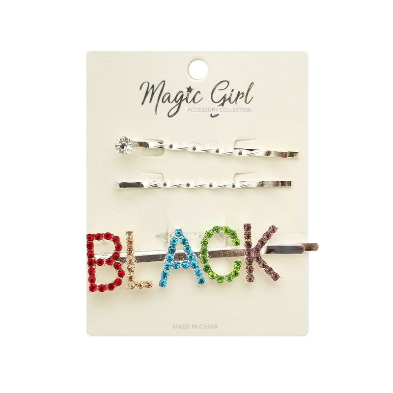 BLACK 2 | Colorful Rhinestone Hair Pin 3PCS | Hair to Beauty.