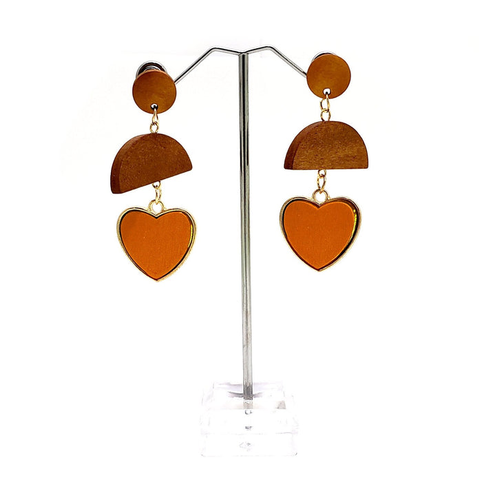 E1066-1071 | Wood Semicircle Heart Dangle Stud Earrings | Hair to Beauty.
