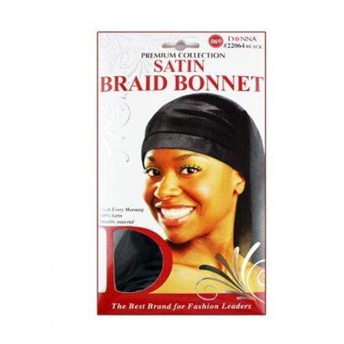 DONNA | Premium Collection Satin Braid Bonnet - 22064BLA | Hair to Beauty.
