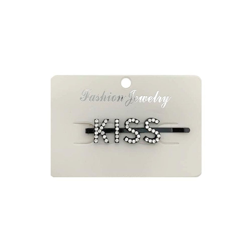 Kiss Logo Rhinestone Pin KISS - Rhinestone Hair Pin Black — Hair to Beauty