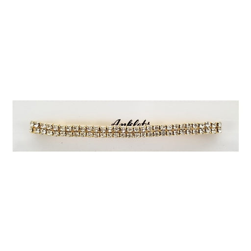 A001 | Gold Double Row Rhinestone Stretch Anklet | Hair to Beauty.