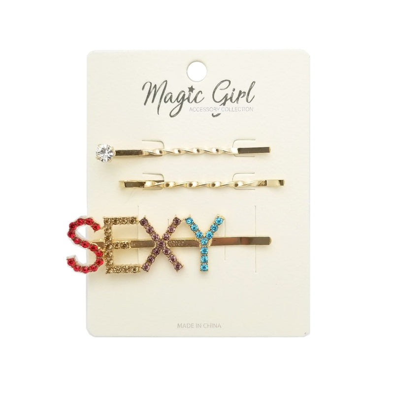 SEXY | Colorful Rhinestone Hair Pin 3PCS | Hair to Beauty.