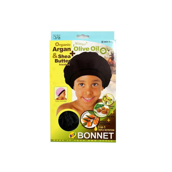 QFITT | Organic Argan & Shea Butter Treated Kid Bonnet Black 853 | Hair to Beauty.