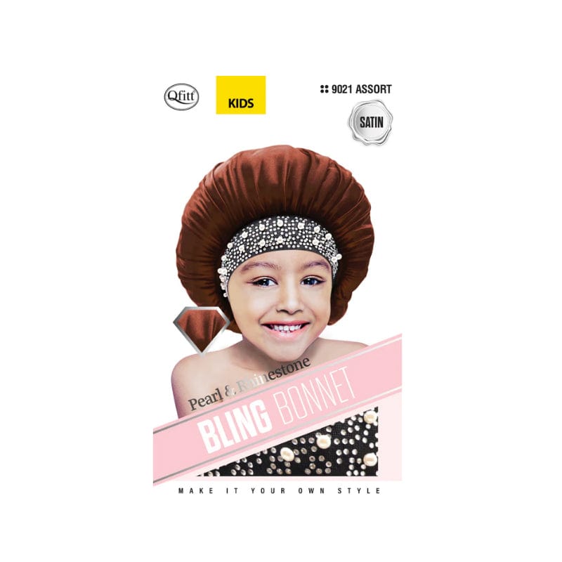 Qfitt | Bling Satin Kids Bonnet - Pearl & Rhinestone