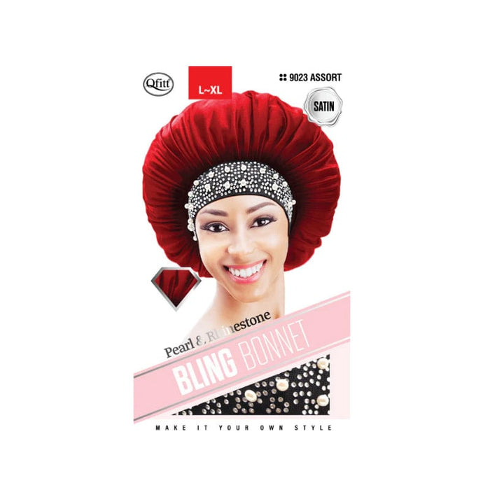 Qfitt |  L-XL Bling Satin Bonnet - Pearl & Rhinestone