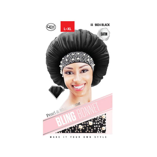 Qfitt |  L-XL Bling Satin Bonnet - Pearl & Rhinestone