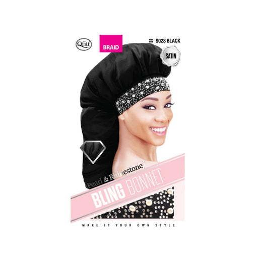 Qfitt | Bling Satin Braid Bonnet - Pearl & Rhinestone