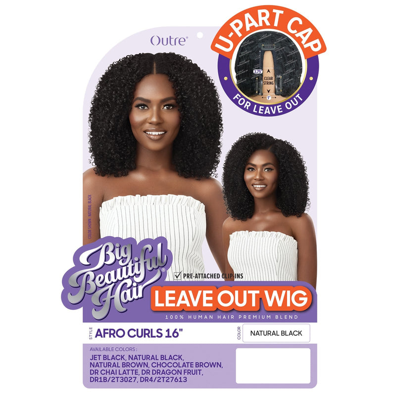 AFRO CURLS 16" | Outre Big Beautiful Human Hair Blend U Part Cap Leave Out Wig | Hair to Beauty.