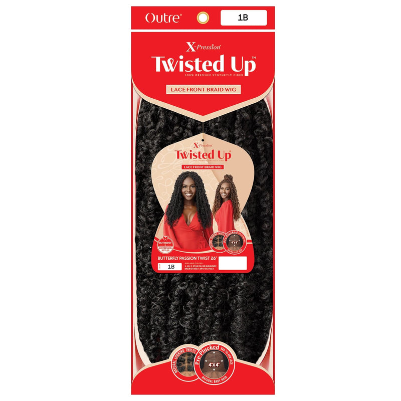 BUTTERFLY PASSION TWIST 26″ | Outre X-Pression Twisted Up Synthetic 4X4 Lace Front Braid Wig - Hair To Beauty | Color Shown : 1B