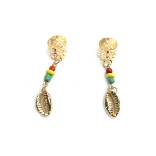 BF105 | Gold Filigree Tube with Tri-Color Beads and Gold Shell Charm | Hair to Beauty.