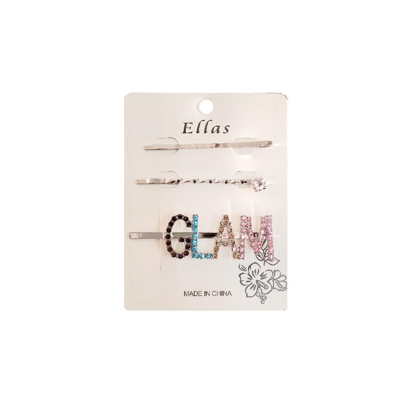GLAM | Colorful Rhinestone Hair Pin 3PCS Silver | Hair to Beauty.