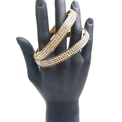 B0109 | 2PCS Closed Gold Rhinestone Bangle Bracelets | Hair to Beauty.