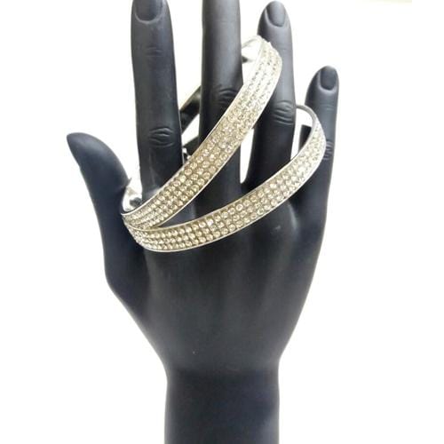 B0130 | 2PCS Closed Silver Rhinestone Bangle Bracelets | Hair to Beauty.
