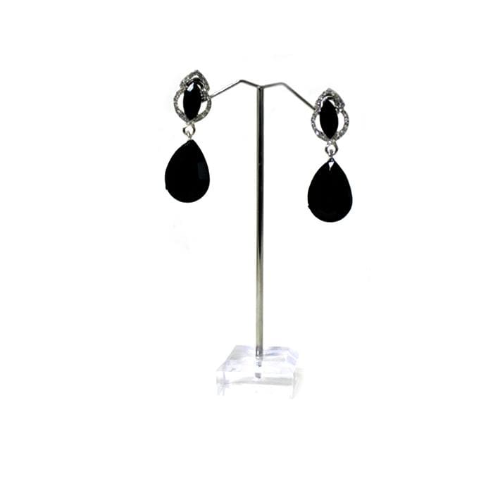 E0016 | Silver Black Teardrop Gem Earrings | Hair to Beauty.