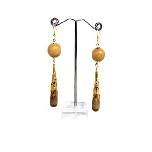 E0017 | Light Brown Wooden Droplet Vintage Earrings | Hair to Beauty.
