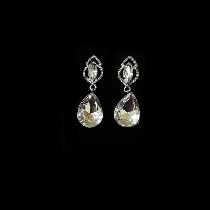 E0059 | Silver  Clear Teardrop Gem Earrings | Hair to Beauty.