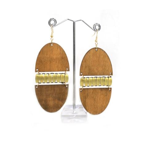 E0113 | Light Brown Wooden Egg Earrings | Hair to Beauty.