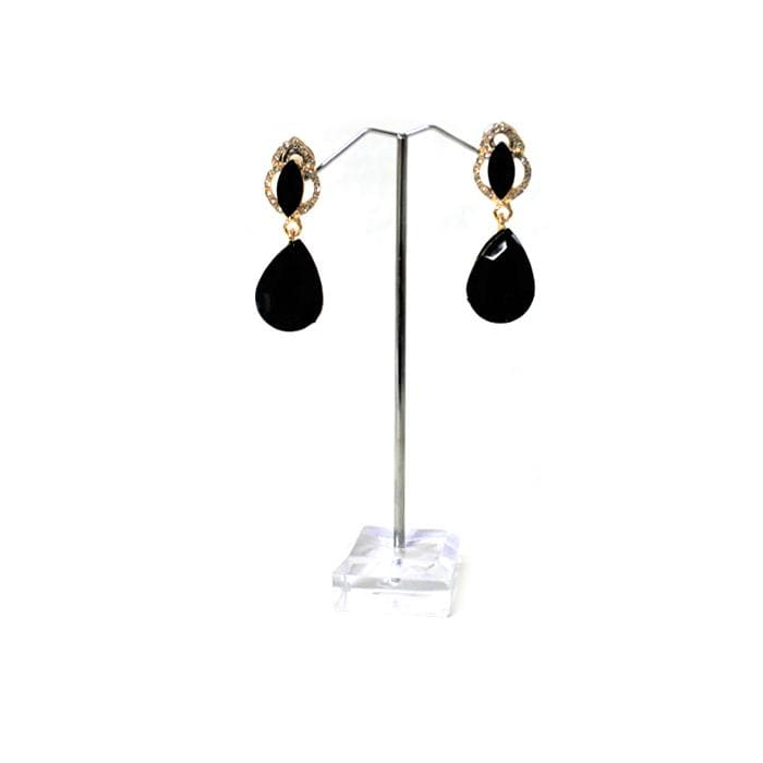 E0197 | Gold Black Teardrop Gem Earrings | Hair to Beauty.