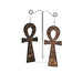 E0225 | Brown Wooden Ankh with Hieroglyphs Earrings | Hair to Beauty.