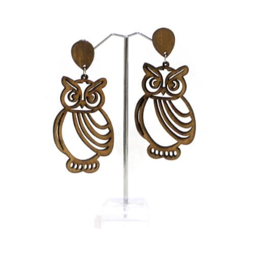 E0243 | Laser Cut Light Brown Wooden Owl Earrings | Hair to Beauty.