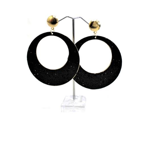 E0461 | Sparkly Black Circular Earrings | Hair to Beauty.
