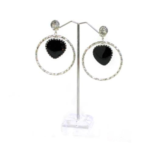 E0636 | Black Heart Gem in Silver Ring Earrings | Hair to Beauty.