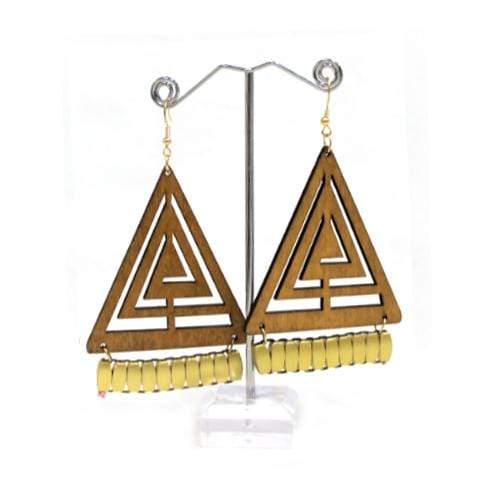 E0651 | Laser Cut Light Brown Wooden Triangle Earrings | Hair to Beauty.