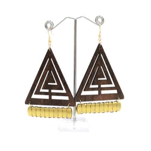 E0654 | Laser Cut Dark Brown Wooden Triangle Earrings | Hair to Beauty.
